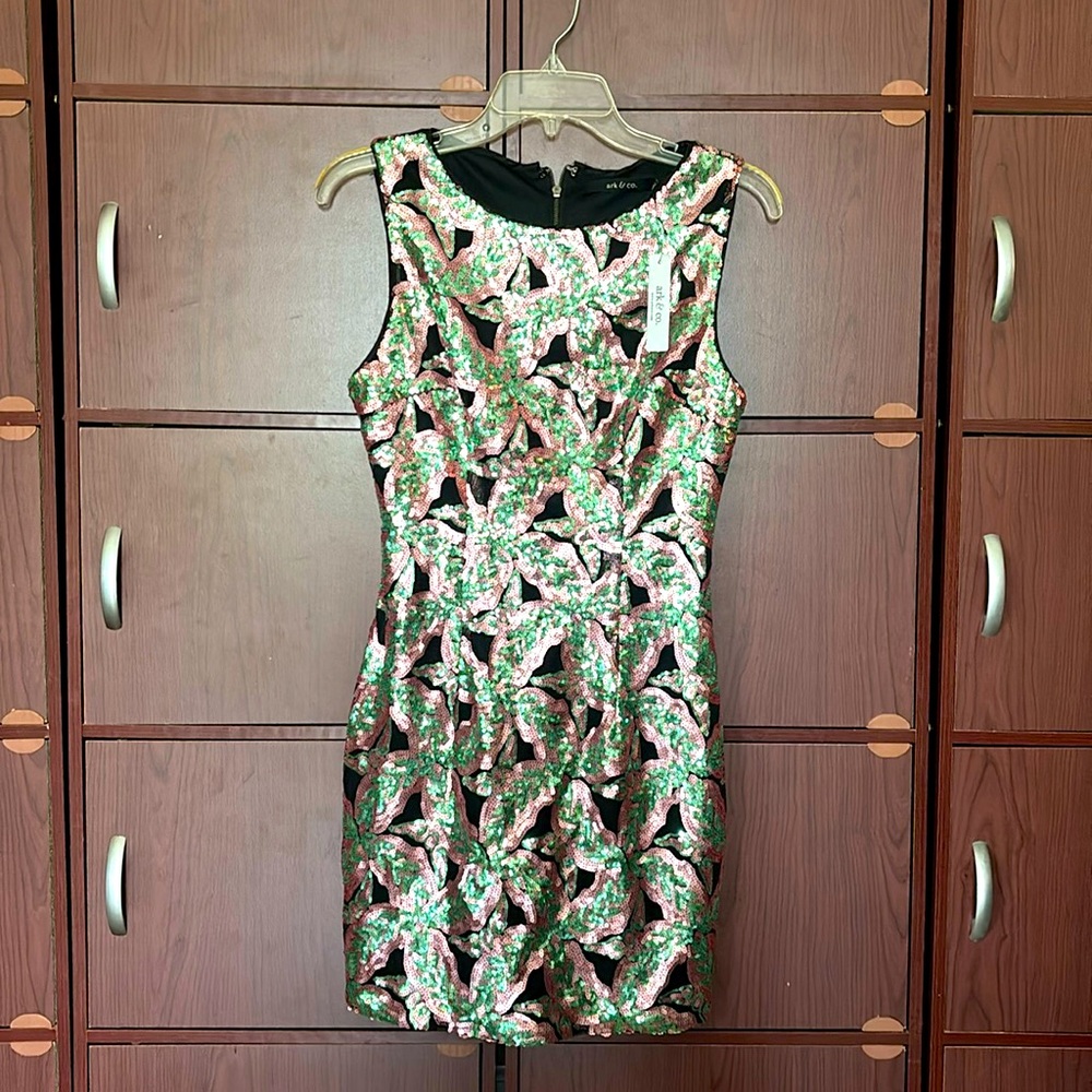 NWT Ark & Co Sequin Formal Mini Dress - Black, Green, Pink Small